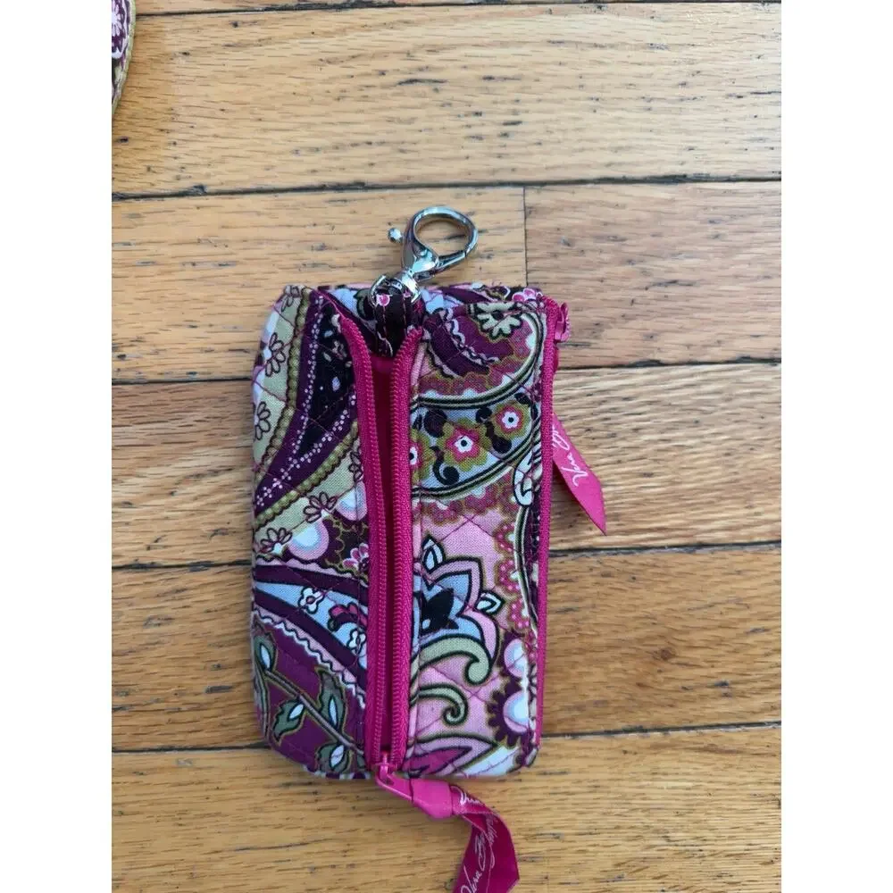 Vera Bradley Pink Paisley Shoulder Bag Purse Wallet Key Case 3 Pc Set Cotton